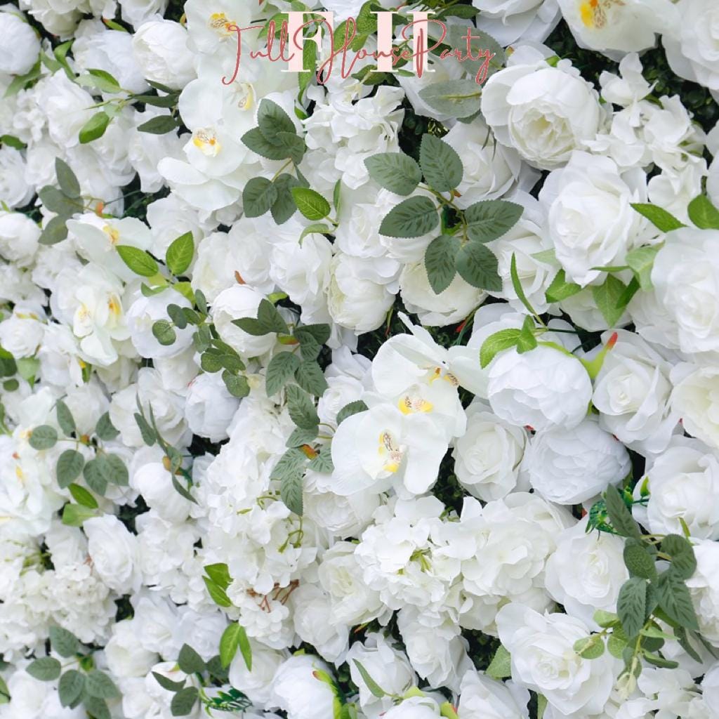 US Seller---5D White Rose Flower Wall 8*8ft - Flower Wall Roller Curtain Wall, Fabric Flower Wall, Wedding Party Photo Backdrop
