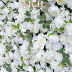 US Seller---5D White Rose Flower Wall 8*8ft - Flower Wall Roller Curtain Wall, Fabric Flower Wall, Wedding Party Photo Backdrop