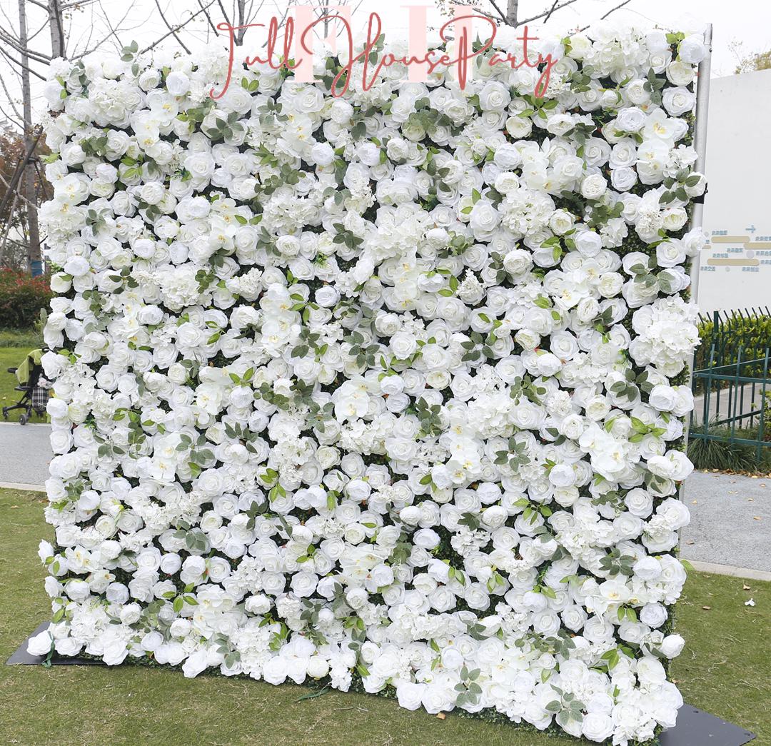US Seller---5D White Rose Flower Wall 8*8ft - Flower Wall Roller Curtain Wall, Fabric Flower Wall, Wedding Party Photo Backdrop