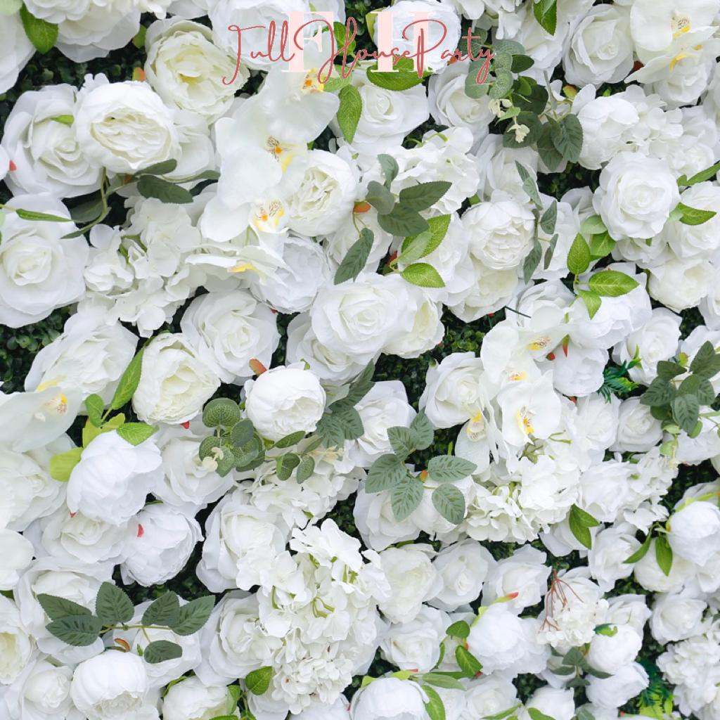 US Stock | Ships from USA | 5D White Rose Flower Wall 8x8ft, Fabric Flower Roller Curtain Backdrop, Wedding Party Photo Wall Decor