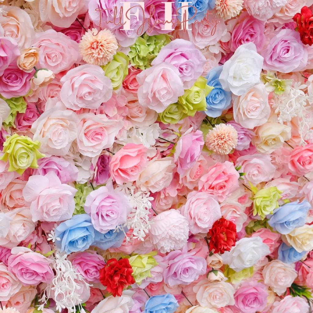 US Seller--Adorable Candy Pink-Colored Rose Flower Wall (8x8 ft) - Roll-Up Curtain Style Fabric Flower Wall for Wedding Party Photo Backdrop