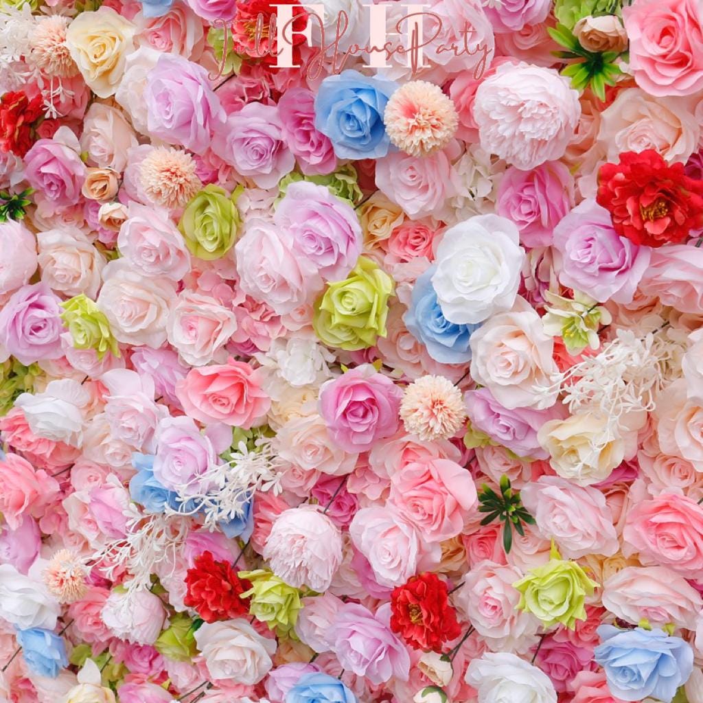 US Seller--Adorable Candy Pink-Colored Rose Flower Wall (8x8 ft) - Roll-Up Curtain Style Fabric Flower Wall for Wedding Party Photo Backdrop