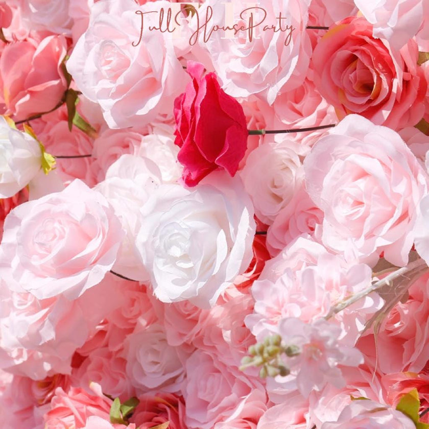 US seller---5D Baby Pink Rose Flower Wall  (8x8 ft) - Roll-Up Curtain Style Fabric Flower Wall for Wedding Party Photo Backdrop