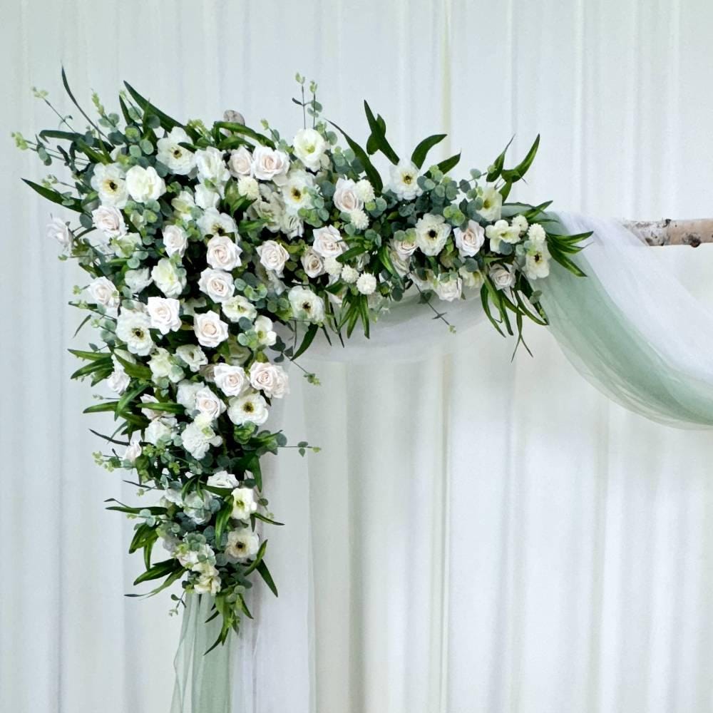Wedding arch decoration with white roses and eucalyptus leaves（USA Local Stock）（Free matching curtains ）