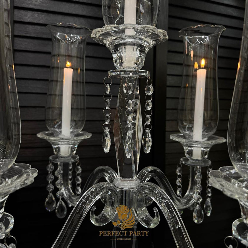 Tall Clear Crystal Candle Holder with Glass Hurricane Tube - Wedding Centerpiece