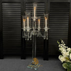 Tall Clear Crystal Candle Holder with Glass Hurricane Tube - Wedding Centerpiece