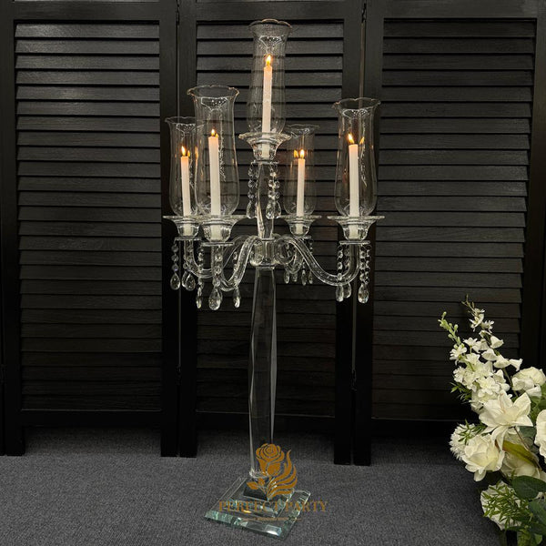 Clear Crystal Candle Holder with Glass Hurricane
