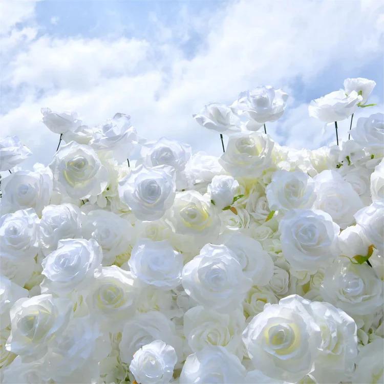 US Stock | Ships from USA |White Rose Flower Wall 8x8ft, Rolling Fabric Flower Wall Backdrop, Wedding Party Photo Booth Decor