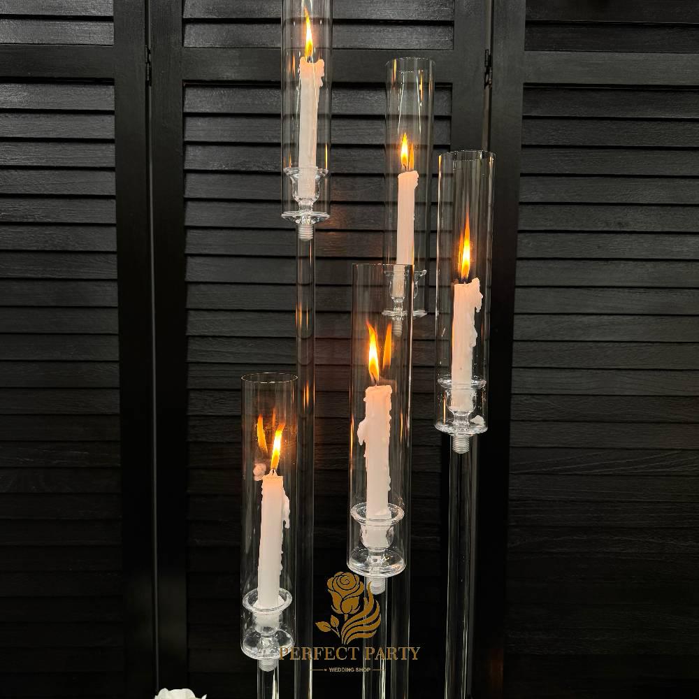 47'' - Clear Acrylic Tall Candle Holder with Crystal Glass Hurricane Tube, Suitable for Real Candles,wedding candlestick table centerpiece