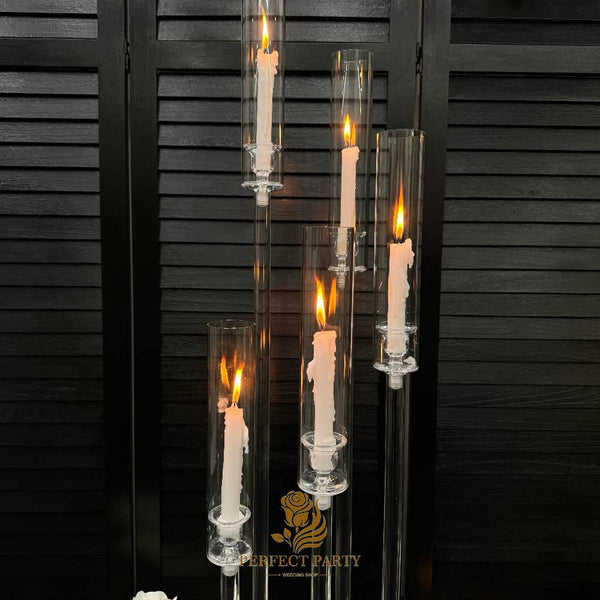 47″ Clear Acrylic Candle Holder with Glass Hurricane