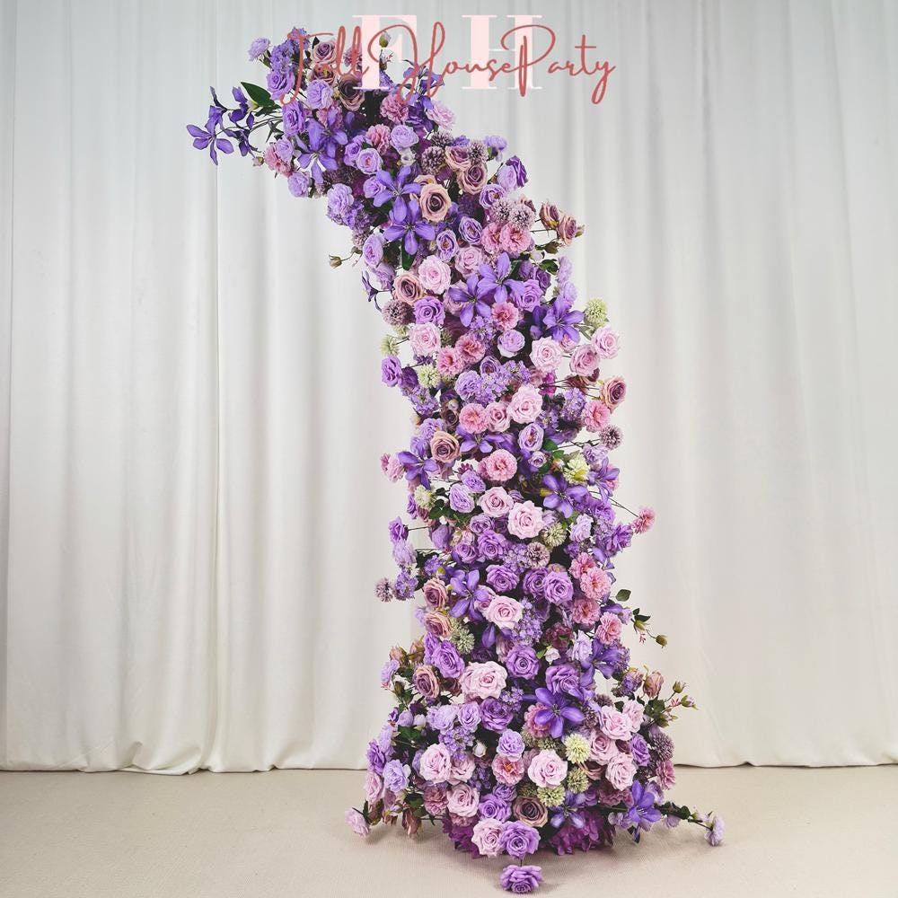 US Seller – Purple Rose Wedding Arch Flowers, Artificial Rose Archway Décor, Flower Row Arrangement for Wedding Ceremony (6ft + 7ft)