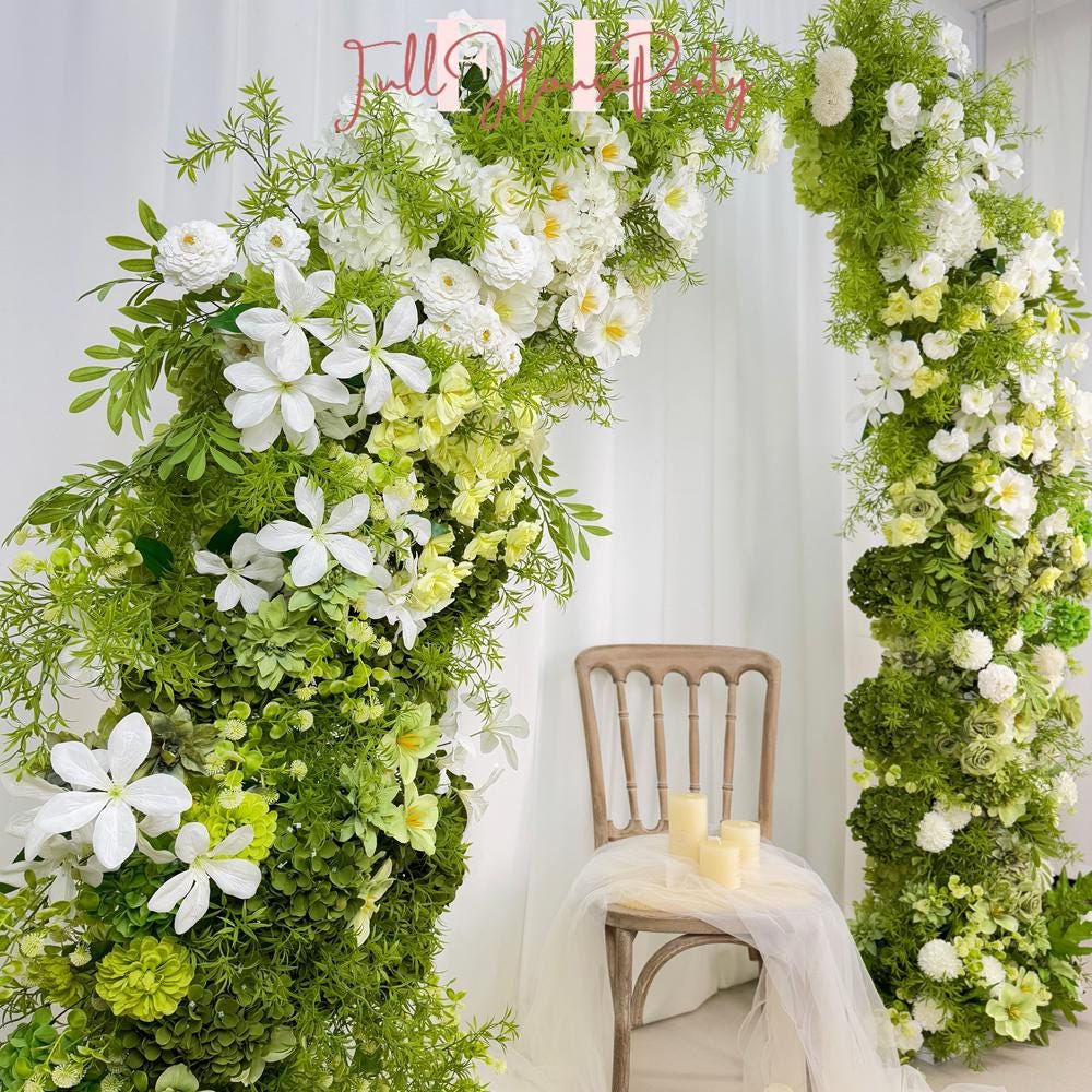 White Floral & Greenery Arch: Wedding Flower Arrangement (6ft + 7ft)