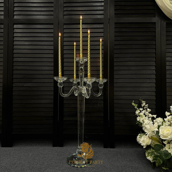30‘’-Clear Crystal Candle Holder - Transparent Tall Candle Stand with Glass Hurricane Tube, Perfect for Wedding Table Centerpiece Decoration