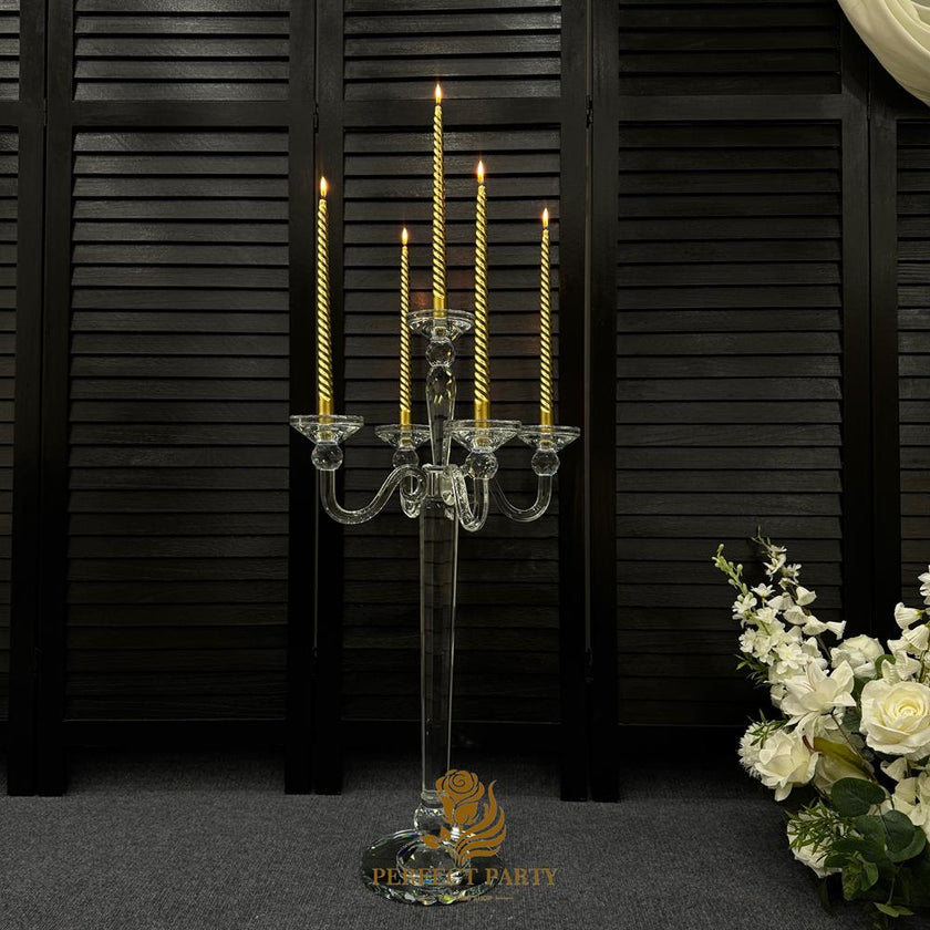 30‘’-Clear Crystal Candle Holder - Transparent Tall Candle Stand with Glass Hurricane Tube, Perfect for Wedding Table Centerpiece Decoration