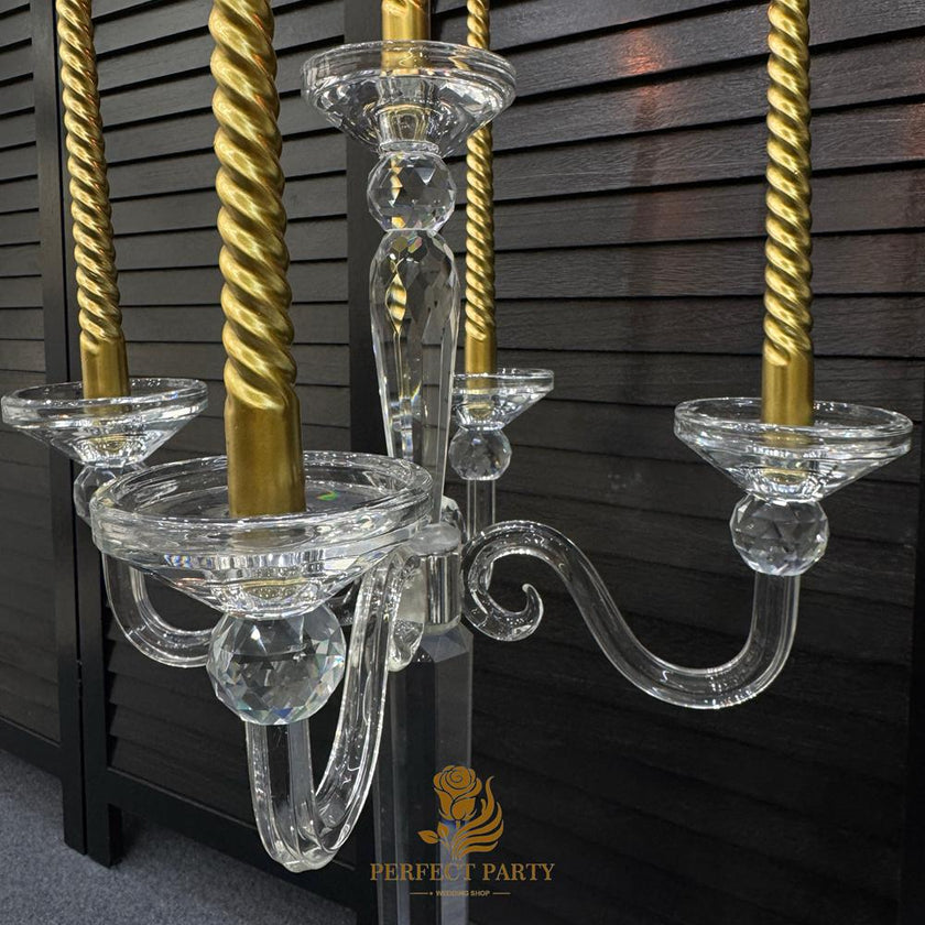30‘’-Clear Crystal Candle Holder - Transparent Tall Candle Stand with Glass Hurricane Tube, Perfect for Wedding Table Centerpiece Decoration