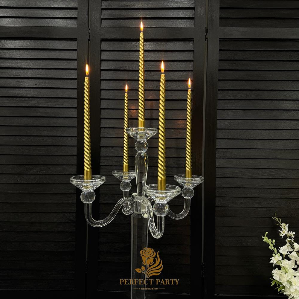30‘’-Clear Crystal Candle Holder - Transparent Tall Candle Stand with Glass Hurricane Tube, Perfect for Wedding Table Centerpiece Decoration