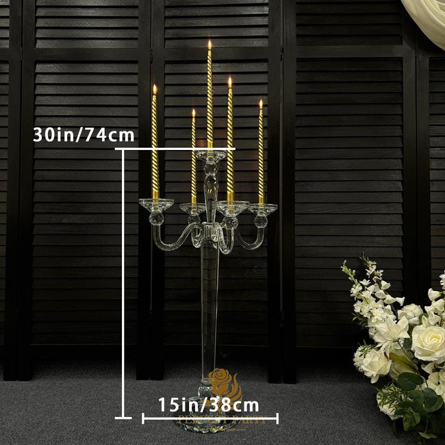 30‘’-Clear Crystal Candle Holder - Transparent Tall Candle Stand with Glass Hurricane Tube, Perfect for Wedding Table Centerpiece Decoration