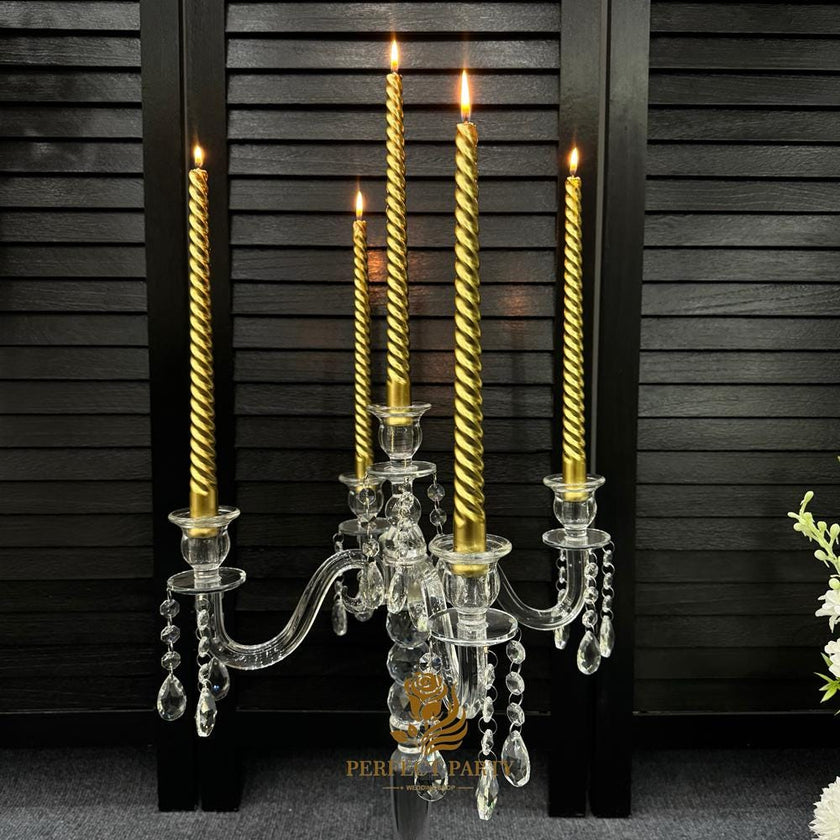 20''-Clear Crystal Candle Holder - Transparent Tall Candle Stand with Glass Hurricane Tube, Perfect for Wedding Table Centerpiece Decoration