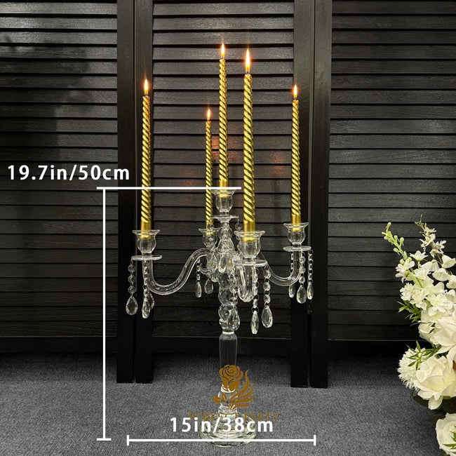 20''-Clear Crystal Candle Holder - Transparent Tall Candle Stand with Glass Hurricane Tube, Perfect for Wedding Table Centerpiece Decoration