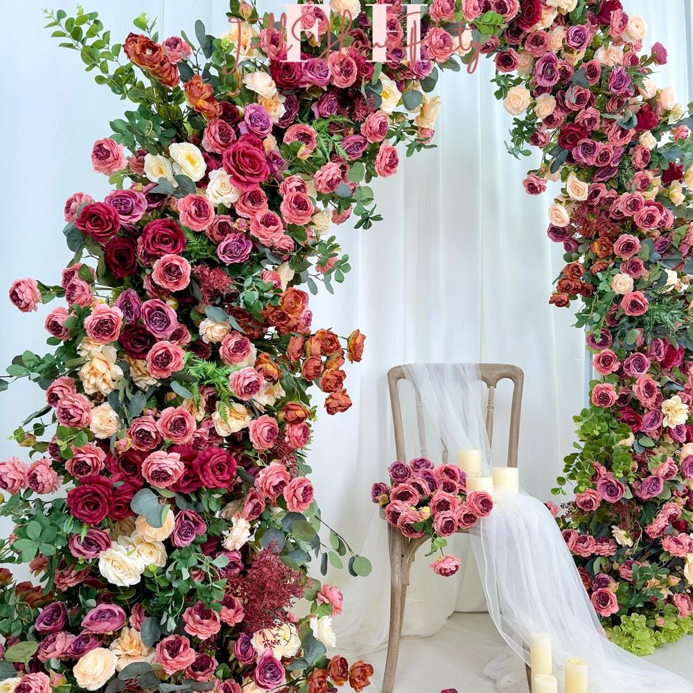 US Seller---Wedding Arch Retro Style Artificial Flowers –Rustic Floral Row Arrangement for Wedding Pillars