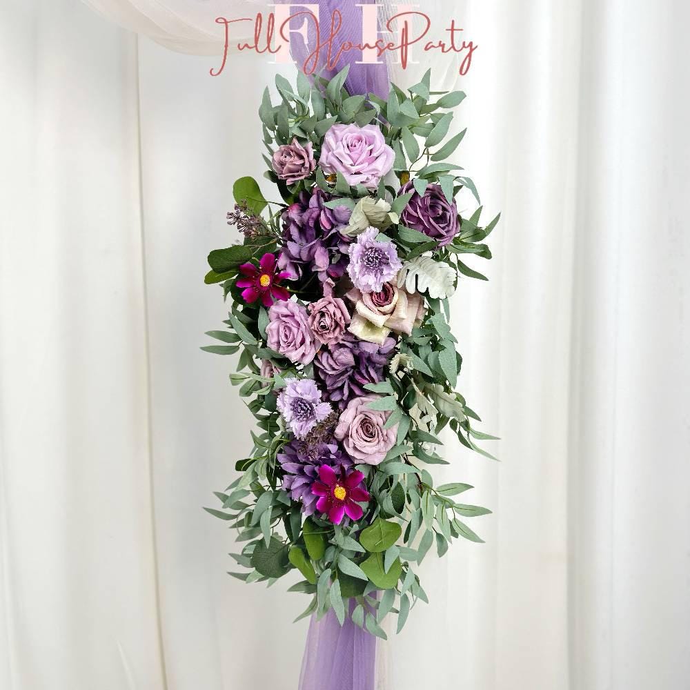USA Local Stock---Wedding Arch Decoration with pink purple and white roses （Free matching curtains ）