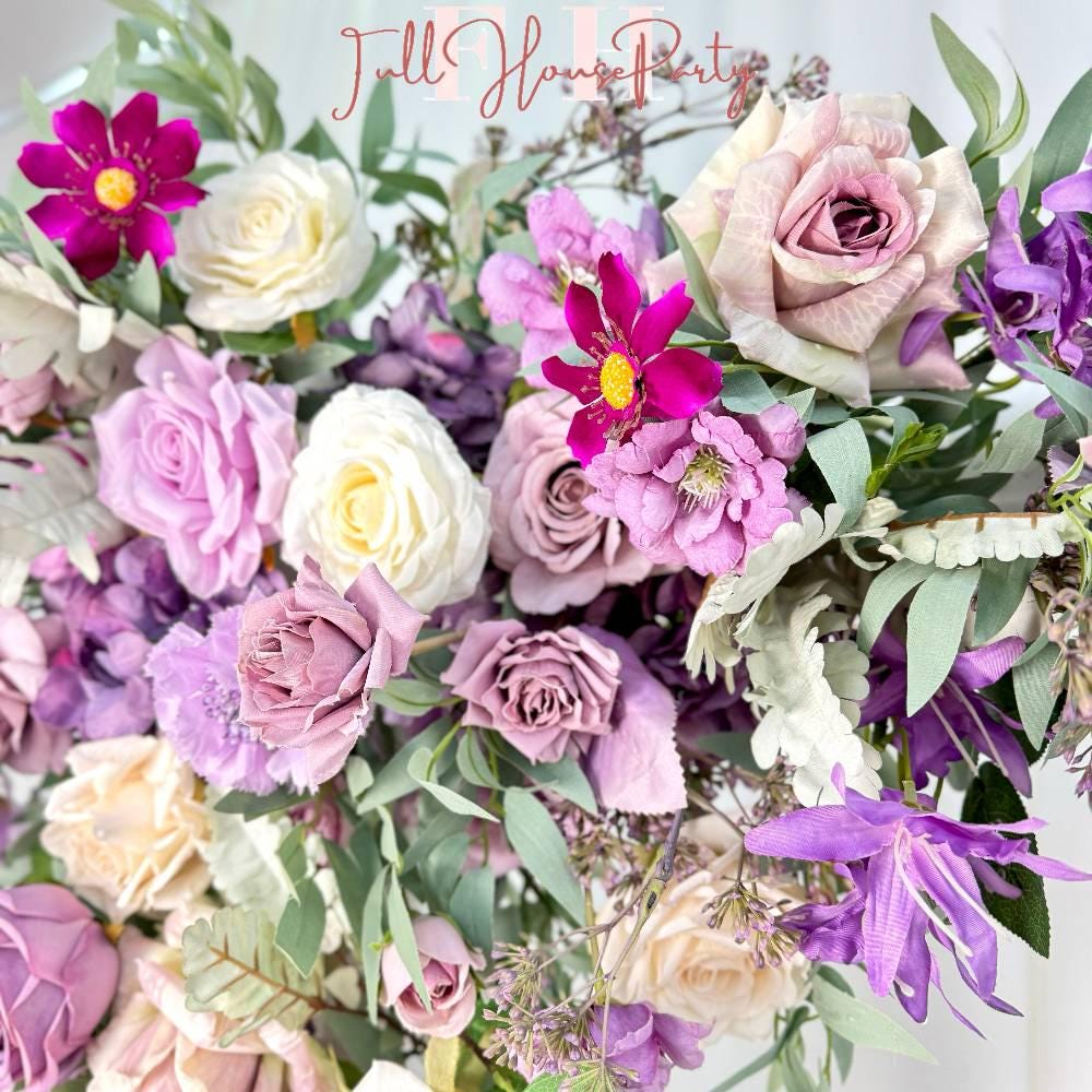 USA Local Stock---Wedding Arch Decoration with pink purple and white roses （Free matching curtains ）