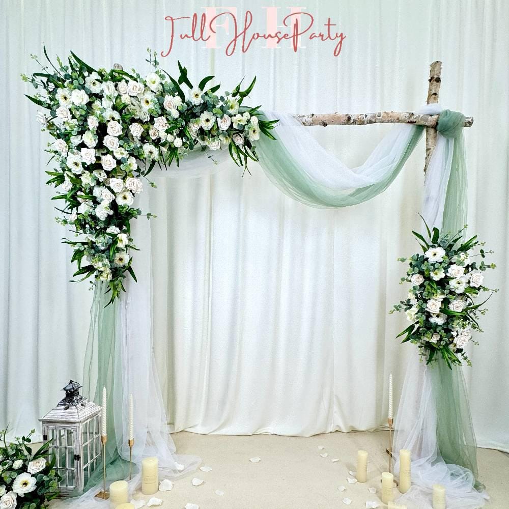 Wedding arch decoration with white roses and eucalyptus leaves（USA Local Stock）（Free matching curtains ）