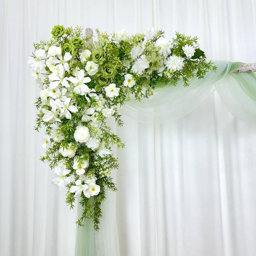 USA Local Stock---Wedding arch decoration with white roses and eucalyptus leaves（Free matching curtains ）