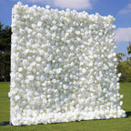 US Seller---5D White Rose Flower Wall 8*8ft - Flower Wall Rolling Up Curtain Wall, Fabric Flower Wall, Wedding Party Photo Backdrop