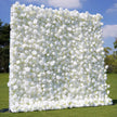 US Seller---5D White Rose Flower Wall 8*8ft - Flower Wall Rolling Up Curtain Wall, Fabric Flower Wall, Wedding Party Photo Backdrop