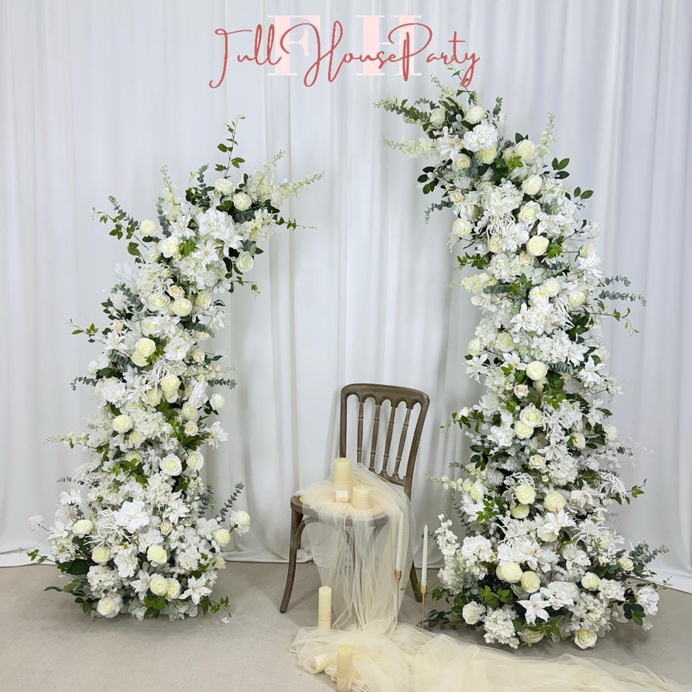 Wedding Arch Flower Artificial Ivory Rose  Archway,Flower Row Arrangement Marriage Wedding PillarFlower,Wedding Flower Party Event backdrop