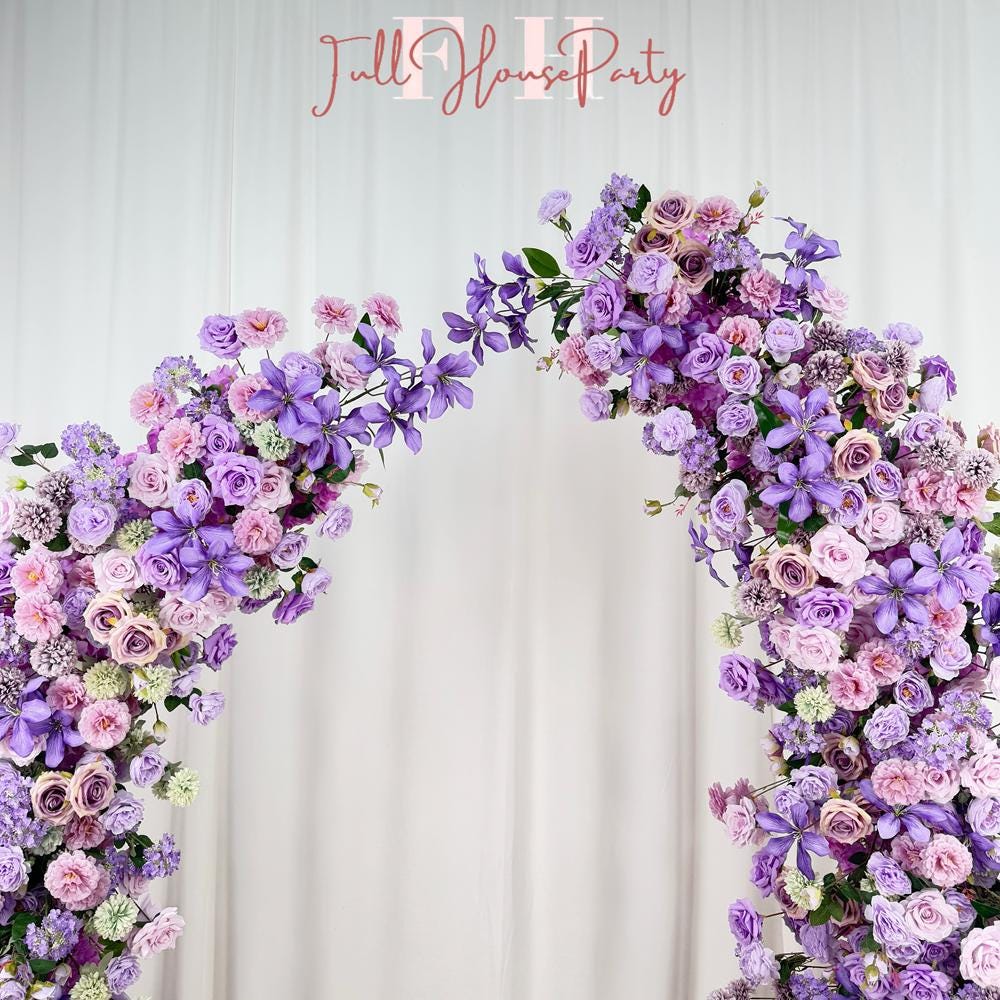 US Seller – Purple Rose Wedding Arch Flowers, Artificial Rose Archway Décor, Flower Row Arrangement for Wedding Ceremony (6ft + 7ft)