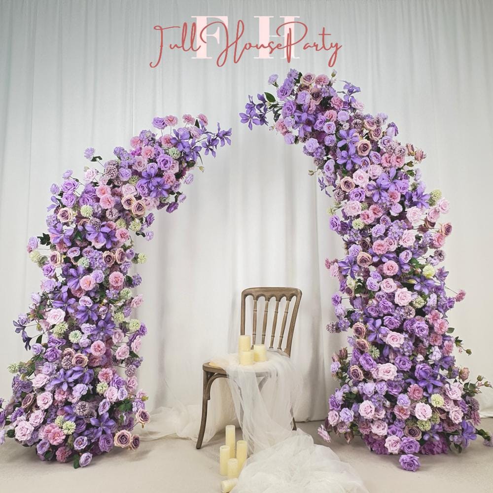US Seller – Purple Rose Wedding Arch Flowers, Artificial Rose Archway Décor, Flower Row Arrangement for Wedding Ceremony (6ft + 7ft)