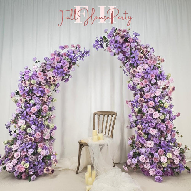 US Seller – Purple Rose Wedding Arch Flowers, Artificial Rose Archway Décor, Flower Row Arrangement for Wedding Ceremony (6ft + 7ft)