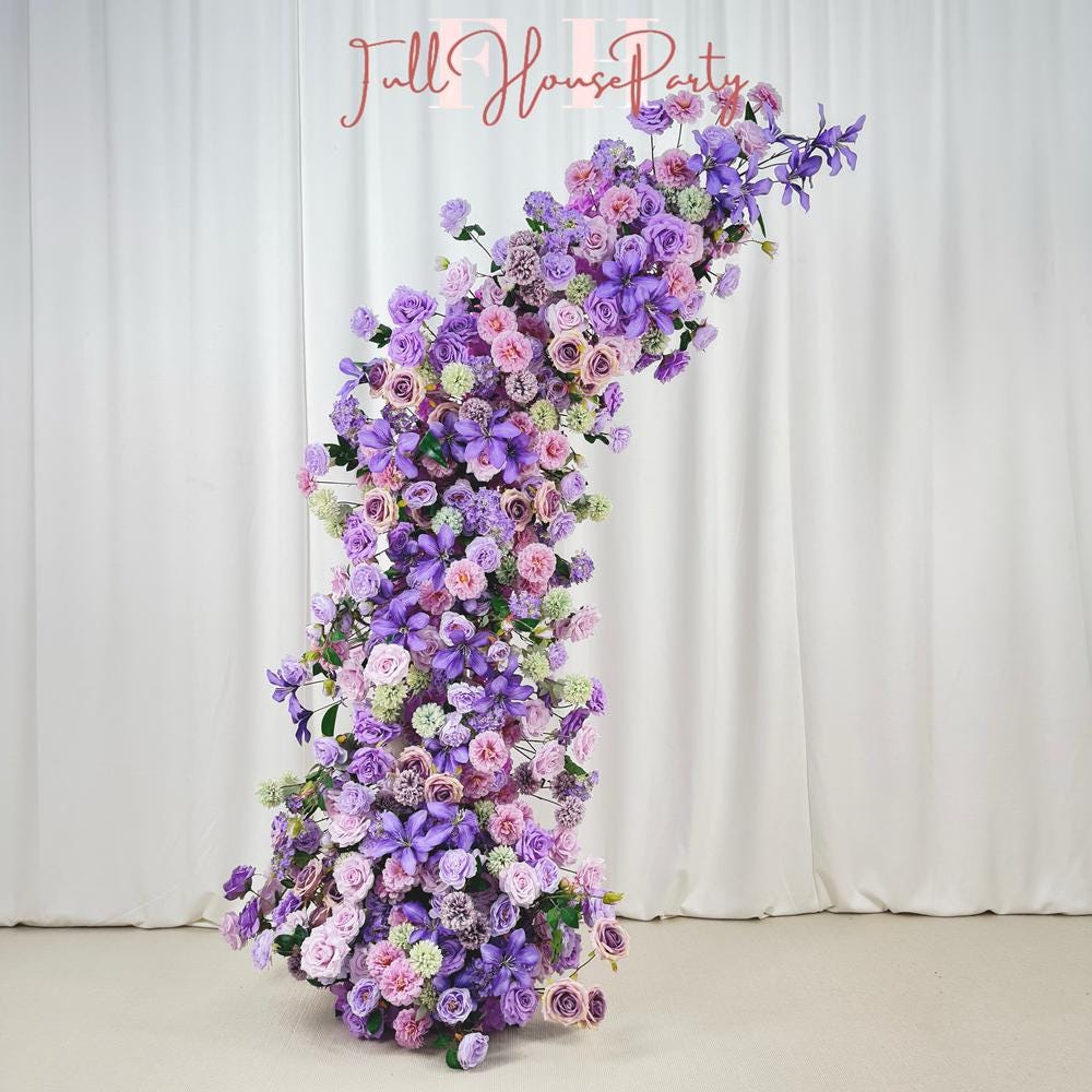 US Seller – Purple Rose Wedding Arch Flowers, Artificial Rose Archway Décor, Flower Row Arrangement for Wedding Ceremony (6ft + 7ft)