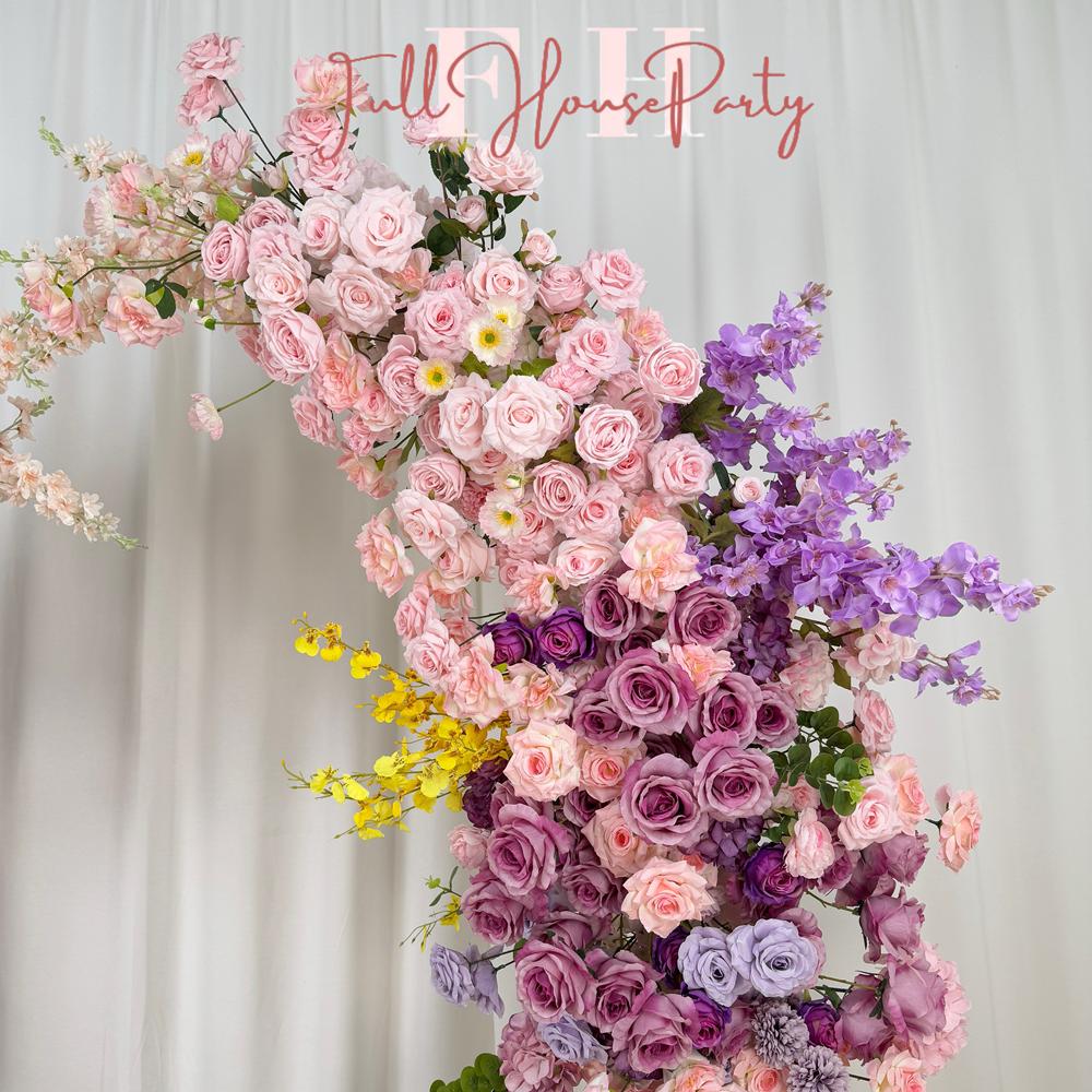 US Seller----Wedding Archway with Baby Pink & Purple Roses – Artificial Floral Arrangement for Wedding Pillars Event Backdrop Decoration