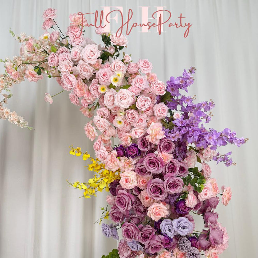 US Seller----Wedding Archway with Baby Pink & Purple Roses – Artificial Floral Arrangement for Wedding Pillars Event Backdrop Decoration