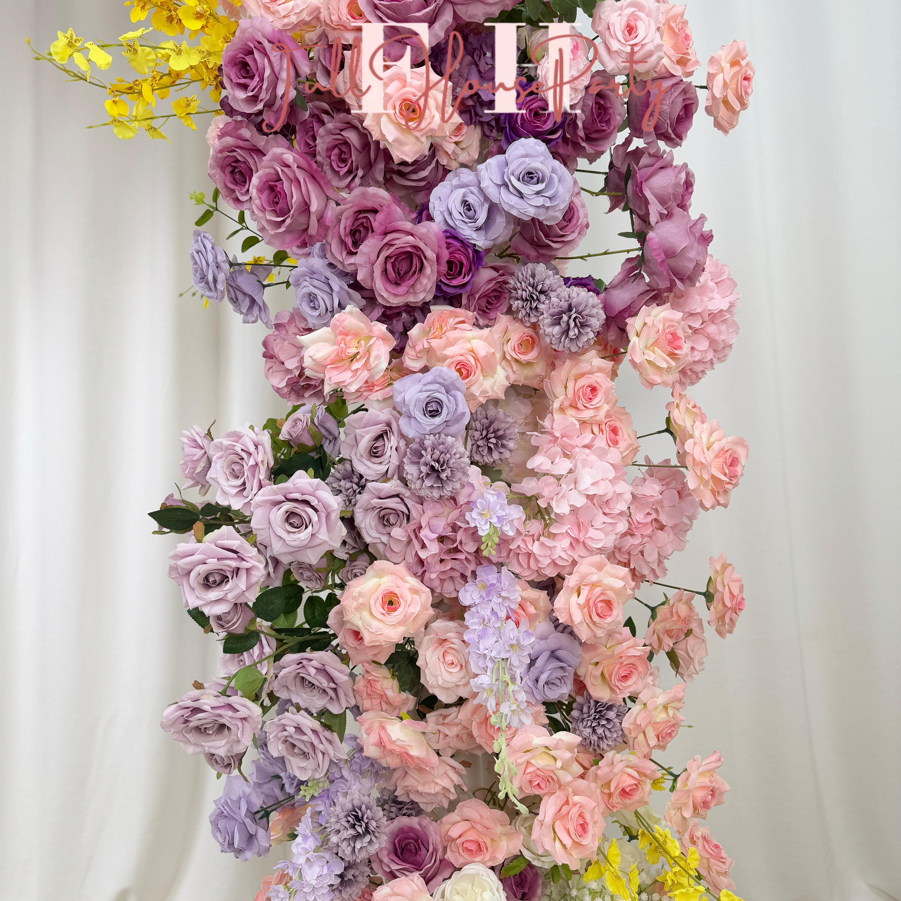 US Seller----Wedding Archway with Baby Pink & Purple Roses – Artificial Floral Arrangement for Wedding Pillars Event Backdrop Decoration