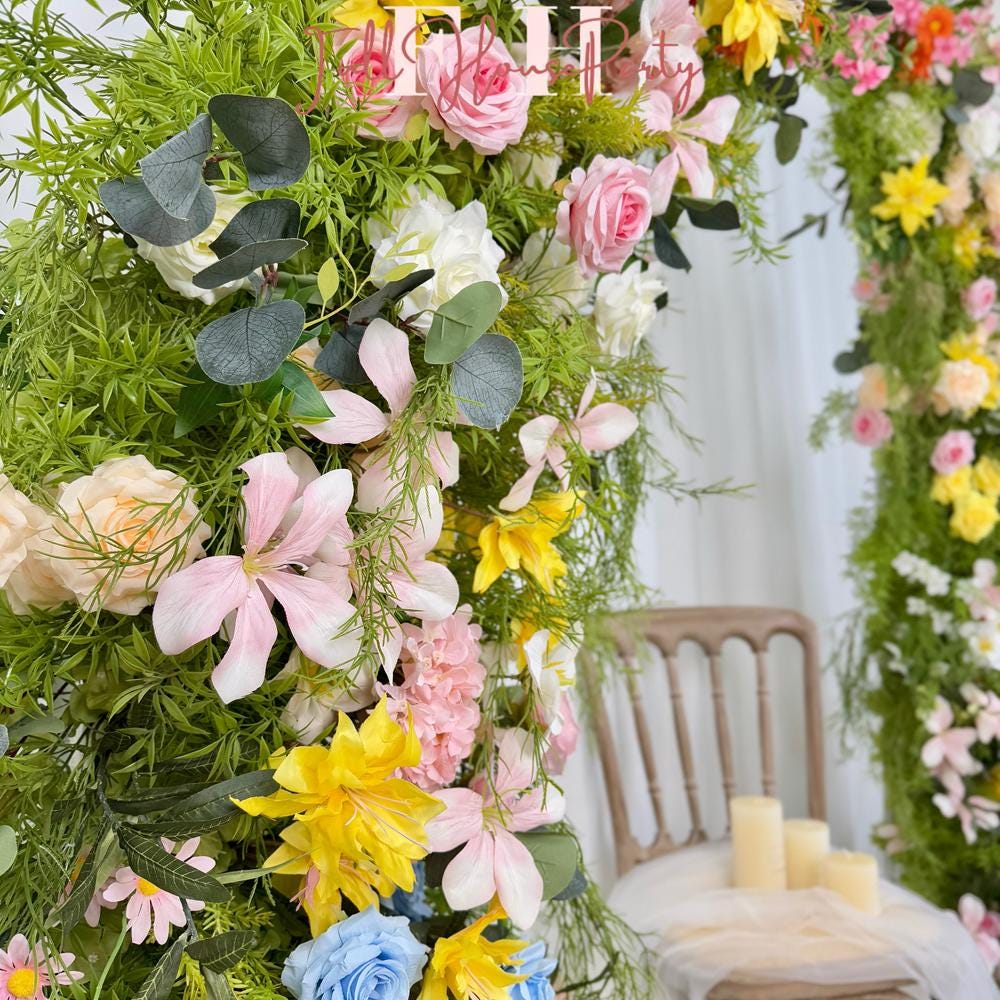 Wildflower Wedding Arch: Artificial Rose & Hydrangea Floral Arrangement
