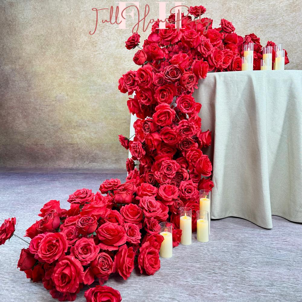 30% Off | Ships from Houston/Red Rose Wedding Arch Flowers, Artificial Rose Garland, Floral Table Runner Centerpiece, Flower Row Arrangement