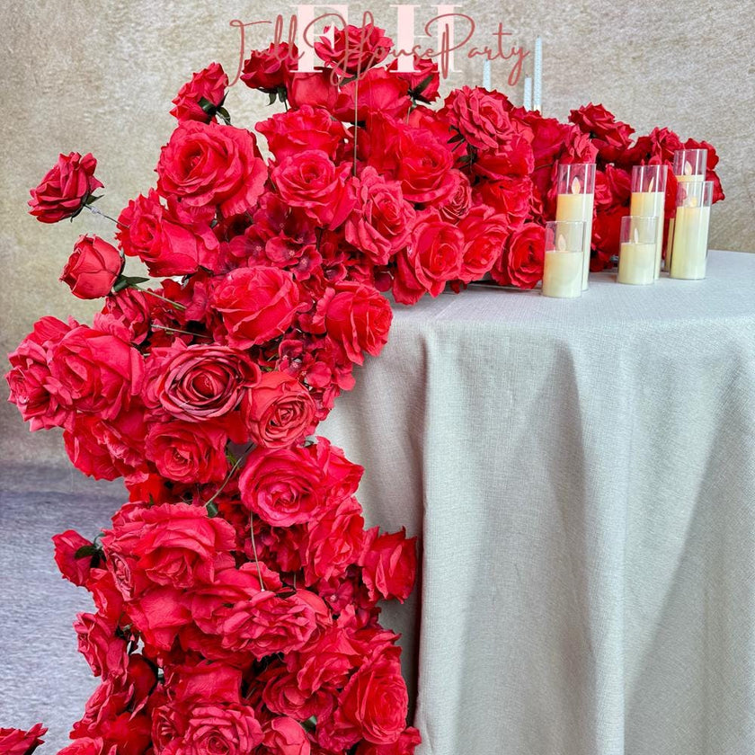 US Seller --- Burgundy Red Rose Wedding Arch, Artificial Floral Table Arrangement, Garland, Flower Row Decoration for Parties, Weddings