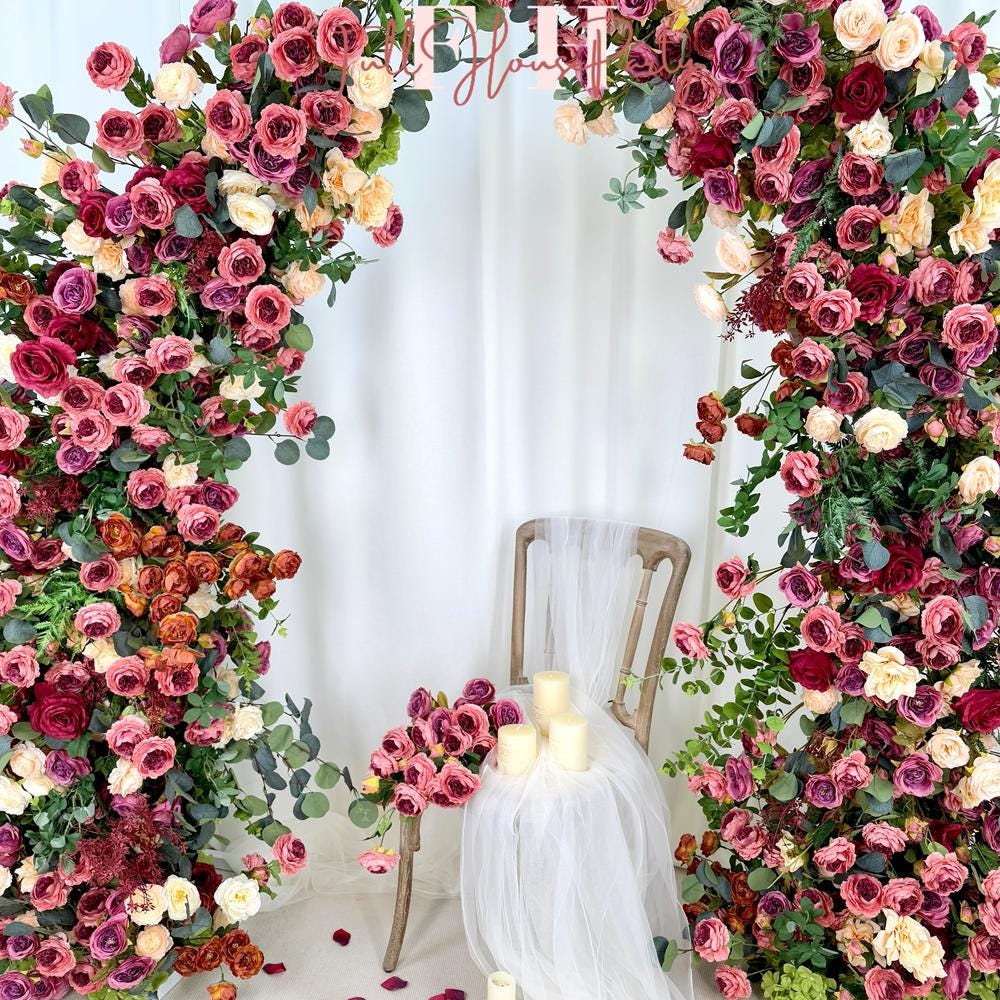 US Seller---Wedding Arch Retro Style Artificial Flowers –Rustic Floral Row Arrangement for Wedding Pillars