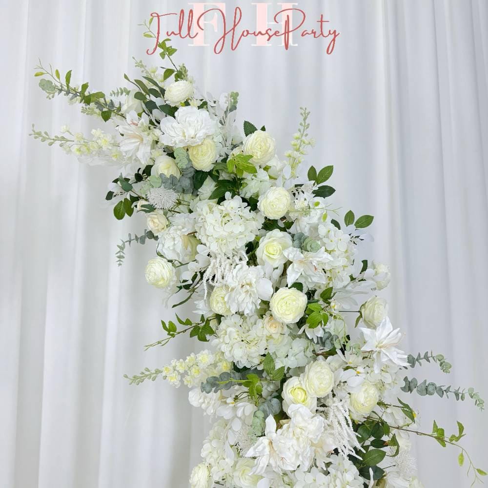 Wedding Arch Flower Artificial Ivory Rose  Archway,Flower Row Arrangement Marriage Wedding PillarFlower,Wedding Flower Party Event backdrop