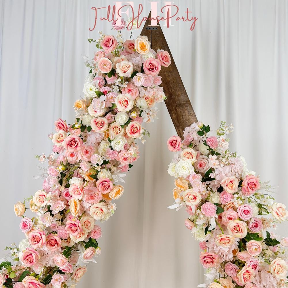 US Seller | Blush Pink Rose Wedding Arch Flowers, Artificial Floral Runner, Table Centerpiece & Flower Row Décor for Parties  Events