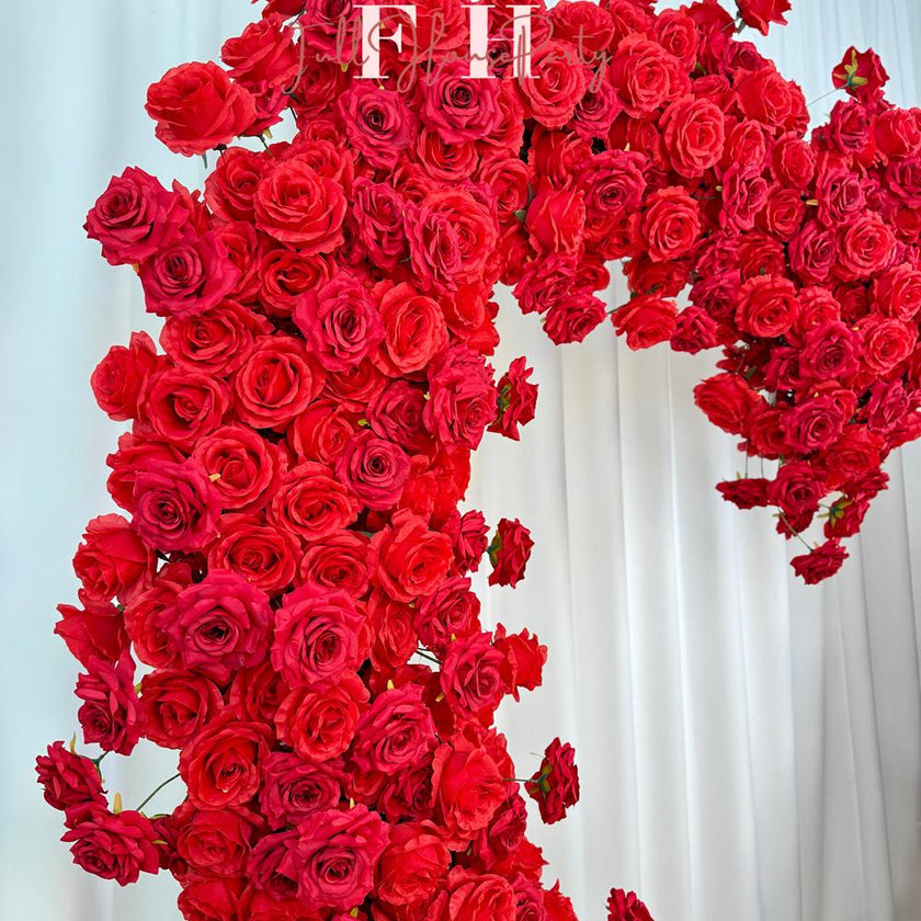 US Seller-(7.2 ft × 7.2 ft)-5D Luxury Red Heart-Shaped Floral Arch– Romantic Wedding Backdrop, Proposal Decoration, Engagement Event Display
