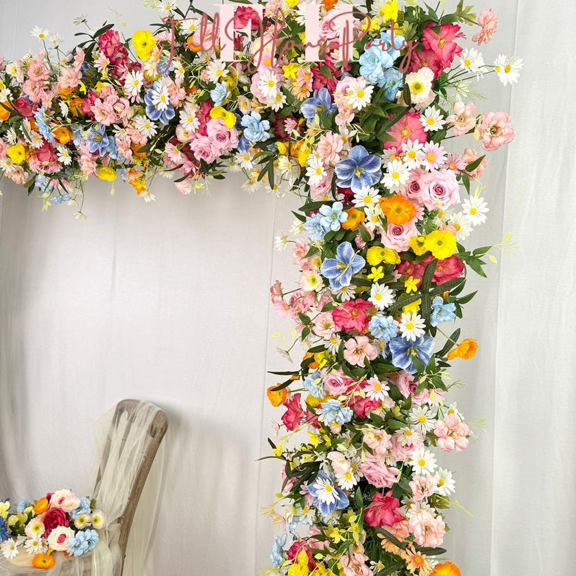 Boho Festival Rainbow Flower Arch Backdrop