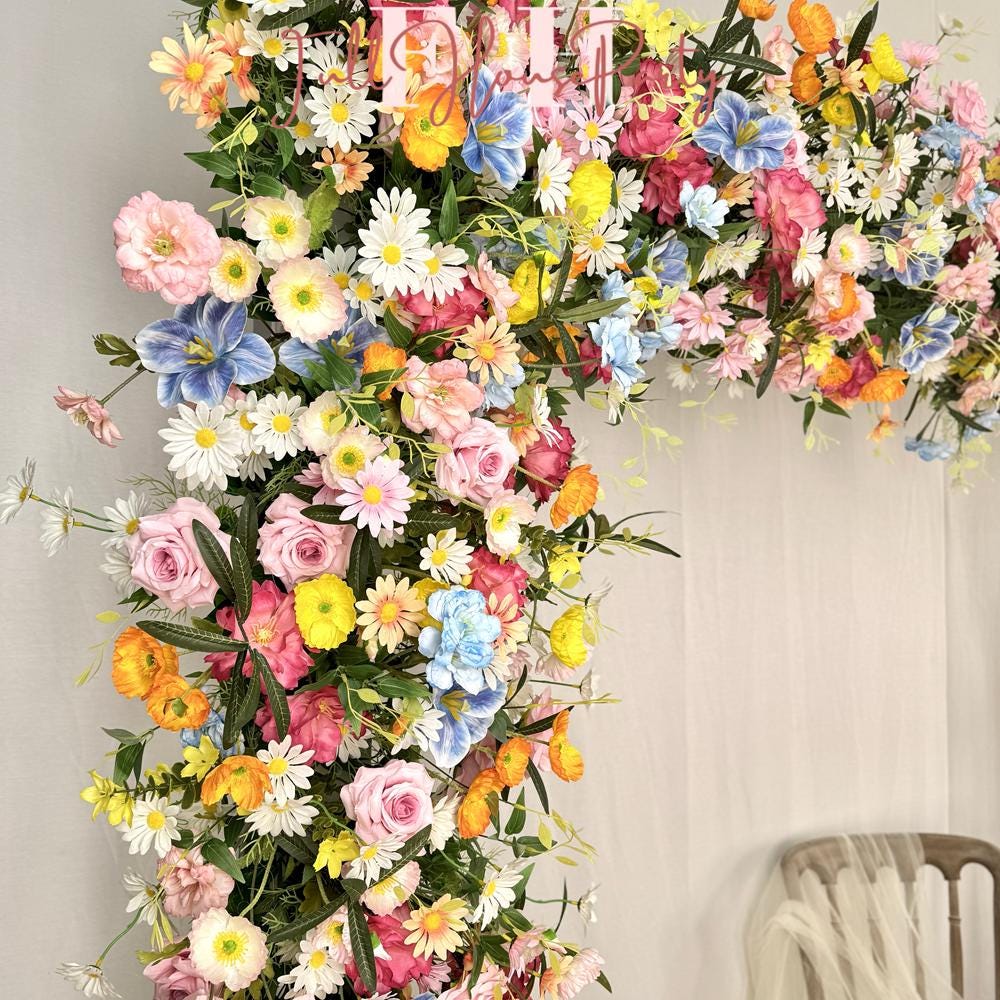 Boho Festival Rainbow Flower Arch Backdrop