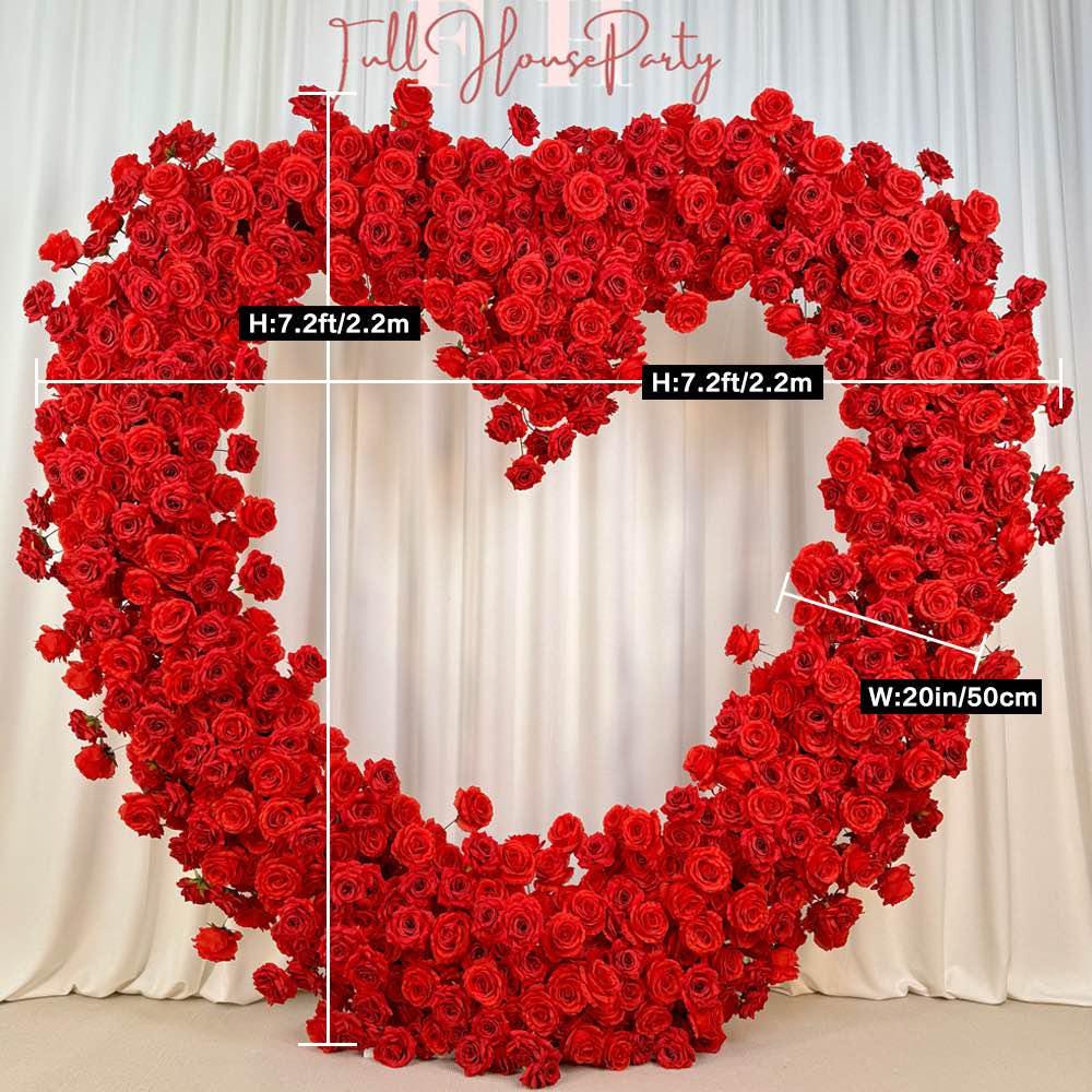 US Seller-(7.2 ft × 7.2 ft)-5D Luxury Red Heart-Shaped Floral Arch– Romantic Wedding Backdrop, Proposal Decoration, Engagement Event Display
