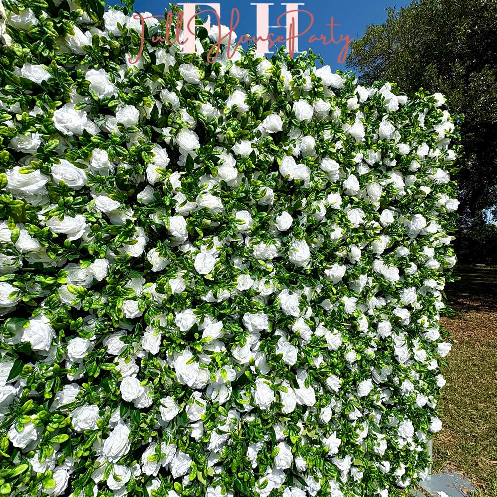 US seller--Greenery and Roses Flower Wall 8*8ft  - Flower Wall Rolling Up Curtain Wall, Fabric Flower Wall, Wedding Party Photo Backdrop