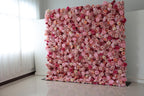 US Seller-5D pink Roses Flower Wall8*8ft - Flower Wall Rolling Up Curtain Wall, flower Fabric Backdrop，Artificial rolling up curtain flower